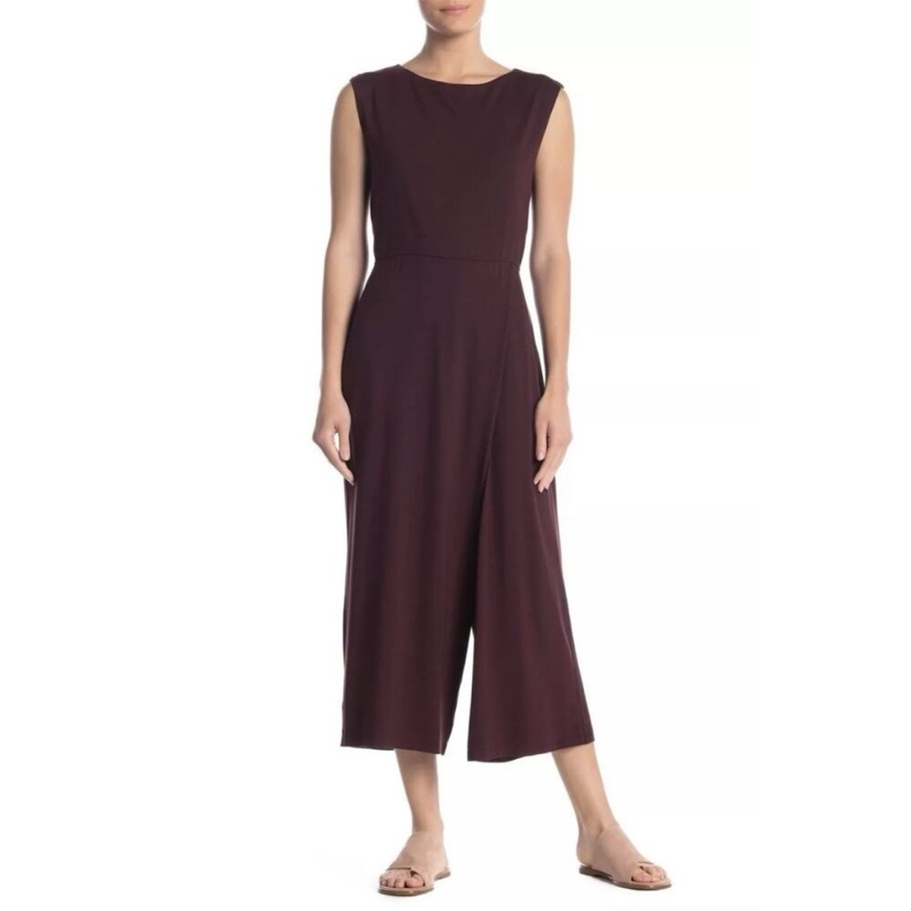 Eileen Fisher Bateau Neck Wrap Jumpsuit/Romper in Viscose Jersey.  Color Cassis